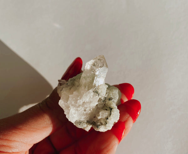 Epidote, quartz, and prehnite cluster